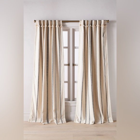 Anthropologie Pieced Stripe Cotton Blend Woven Curtain Set of 2 NWT